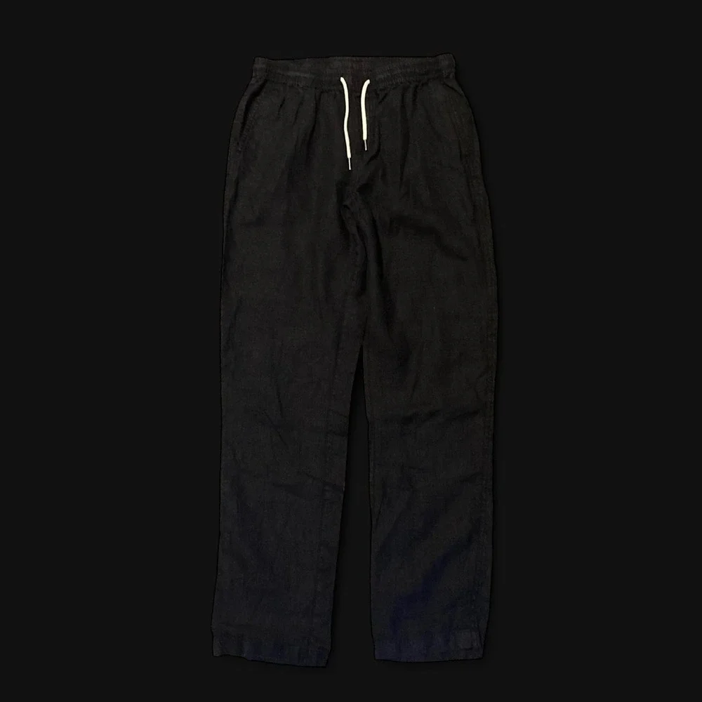 Quince black 100% European linen drawstring beach pants Men's S/32